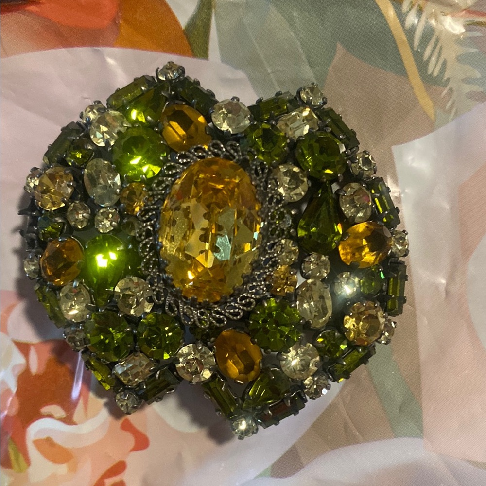 Vintage Elegant Green and Yellow Brooch made in Austria